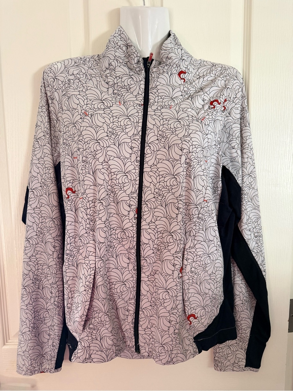 lululemon athletica White and Black Floral-Print Bomber Jacket with Red Accents